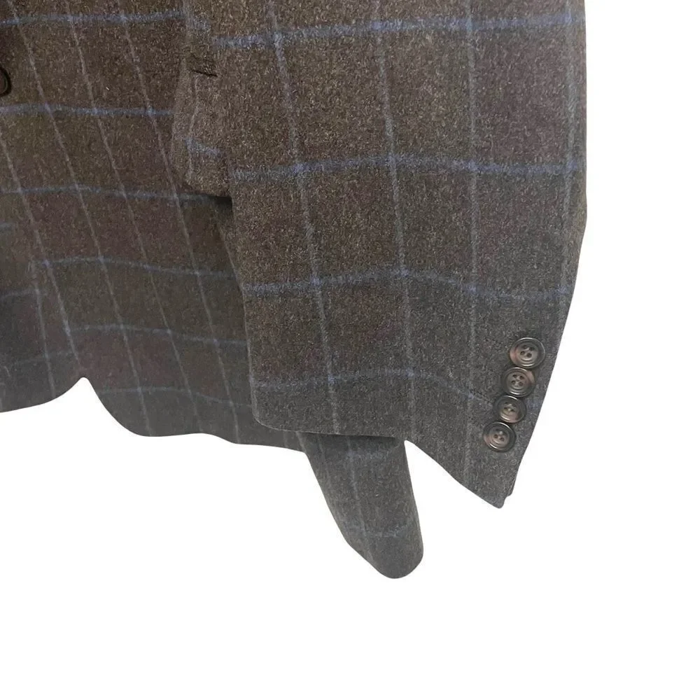 CAMBRIDGE Cashmere Button Front Blazer Brown Blue 48R